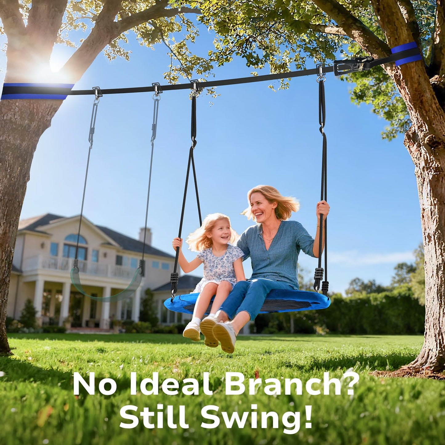 Hapfan Slackline Swing Set for Backyard – 40" Saucer Swing & Tree Setup