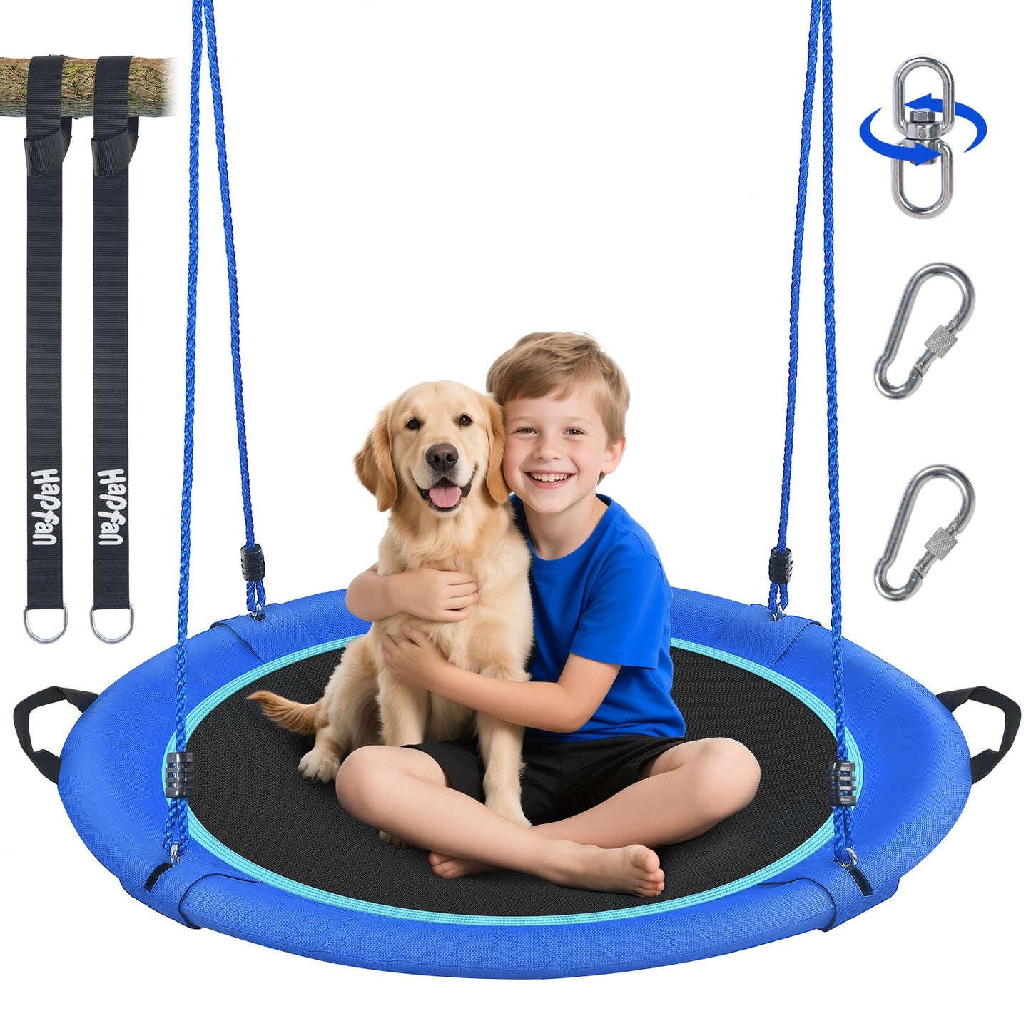 Hapfan 40-Inch Saucer Tree Swing – UV-Resistant Textilene, 700 lb Capacity, Swivel, 9.8 ft Straps (Blue)