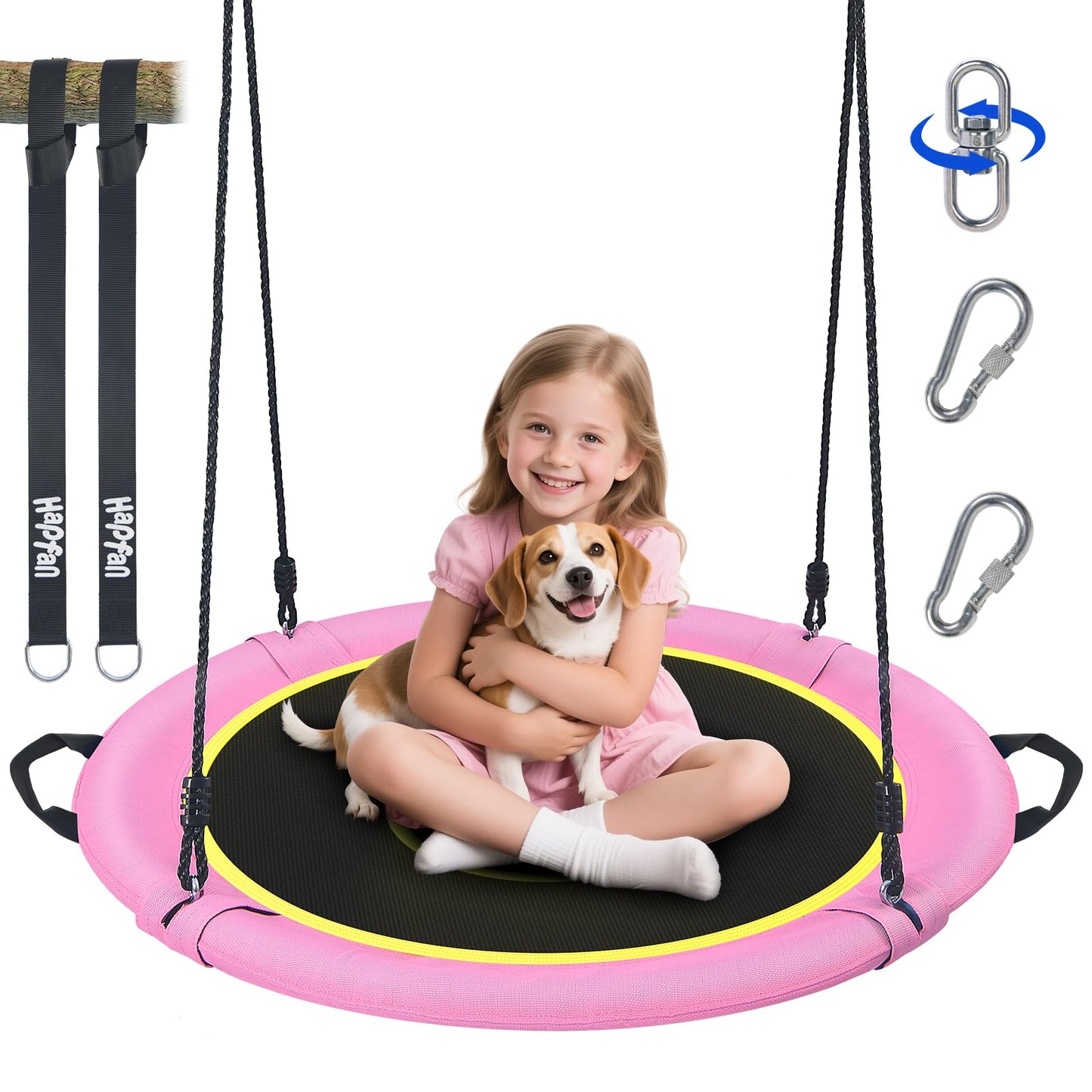 Hapfan 40-inch Saucer Swing for Kids and Adults — UV-Resistant Textilene, 700 lb Capacity, Swivel