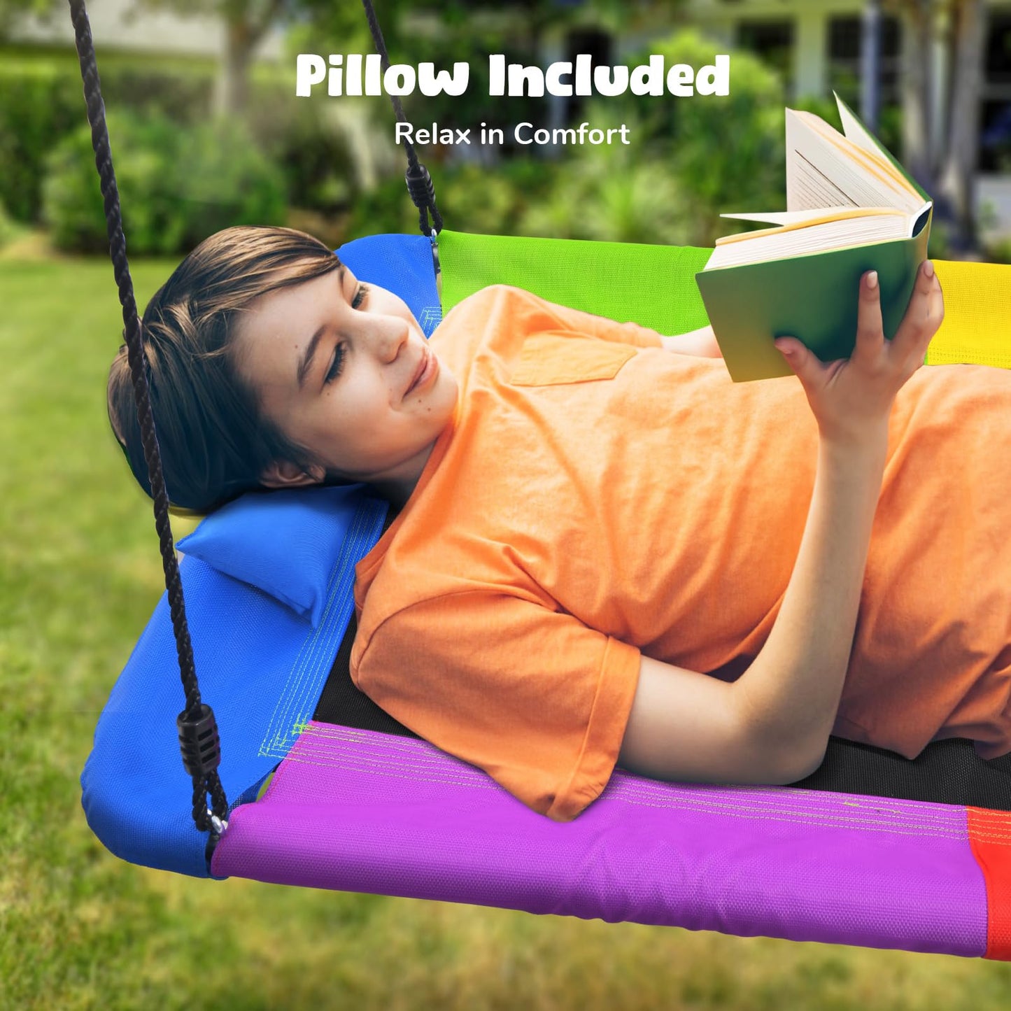 Hapfan 800lbs 60" Platform Tree Swing with Pillow | Heavy-Duty Outdoor Swing