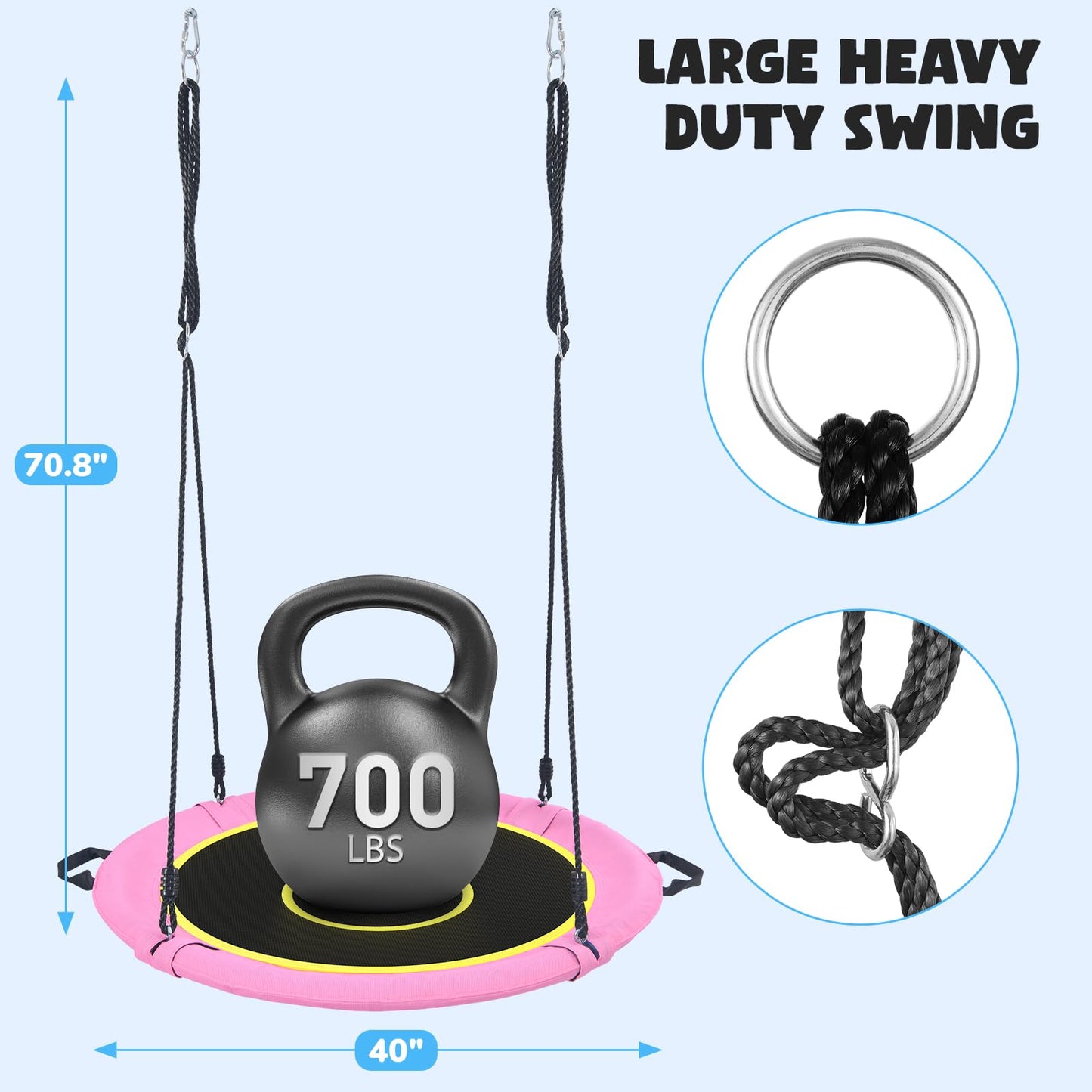 Hapfan 40-inch Saucer Swing for Kids and Adults — UV-Resistant Textilene, 700 lb Capacity, Swivel
