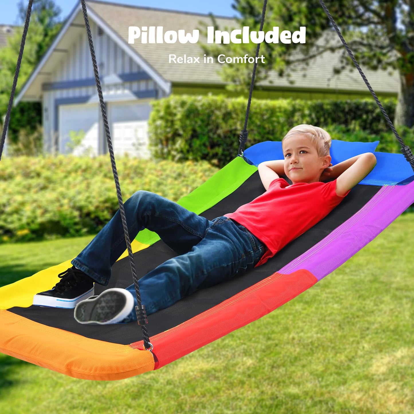 Hapfan 800 lbs 60-Inch Skycurve Platform Tree Swing with Pillow – Outdoor Swing for Kids & Adults, Textilene Fabric, 9.8 ft Straps