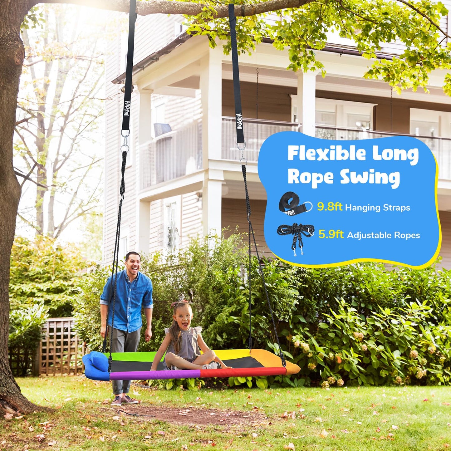 Hapfan 800lbs 60" Platform Tree Swing with Pillow | Heavy-Duty Outdoor Swing