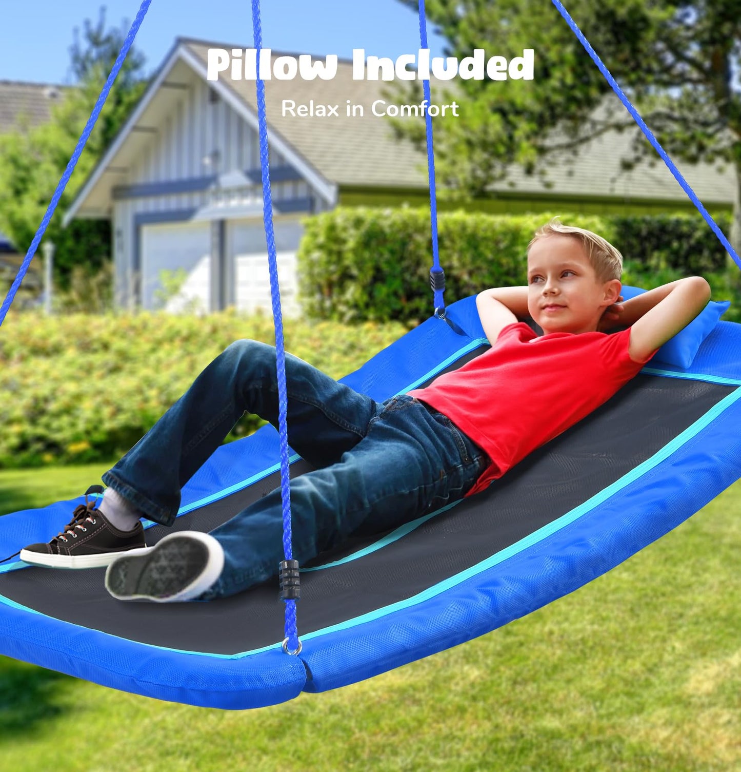 Hapfan 800 lbs 60-Inch Skycurve Platform Swing with Pillow – Outdoor Tree Swing