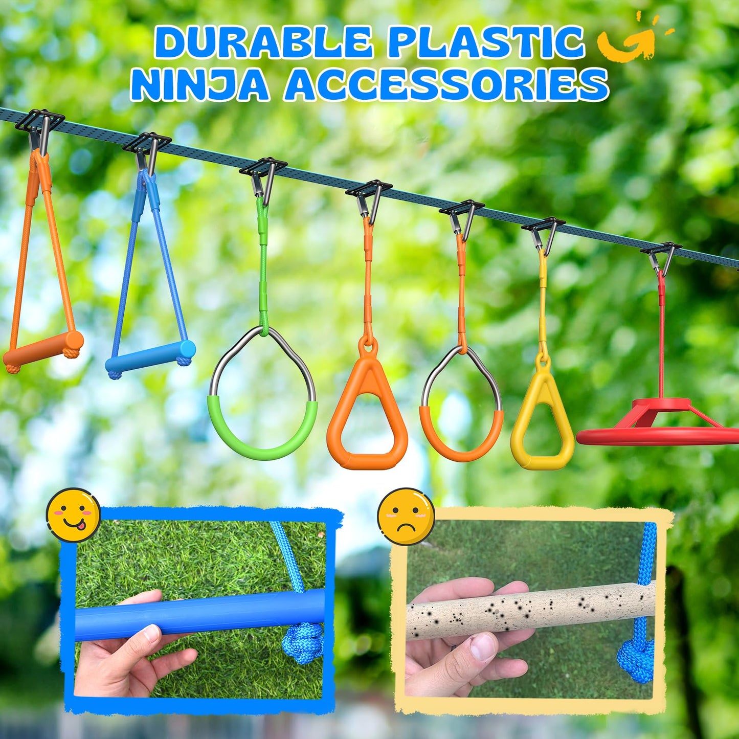 Hapfan 50 ft Ninja Warrior Obstacle Course Swing Set for Kids – Weather-Proof Backyard Outdoor Playset