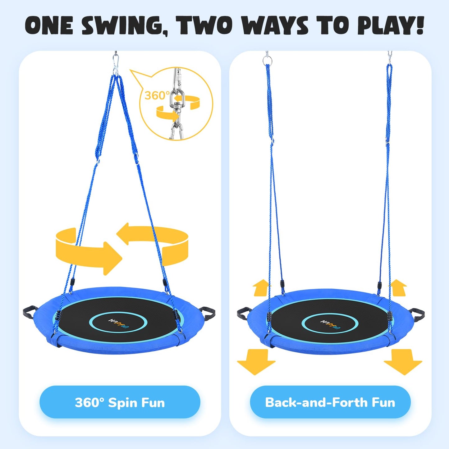 Hapfan 40-Inch Saucer Tree Swing – UV-Resistant Textilene, 700 lb Capacity, Swivel, 9.8 ft Straps (Blue)