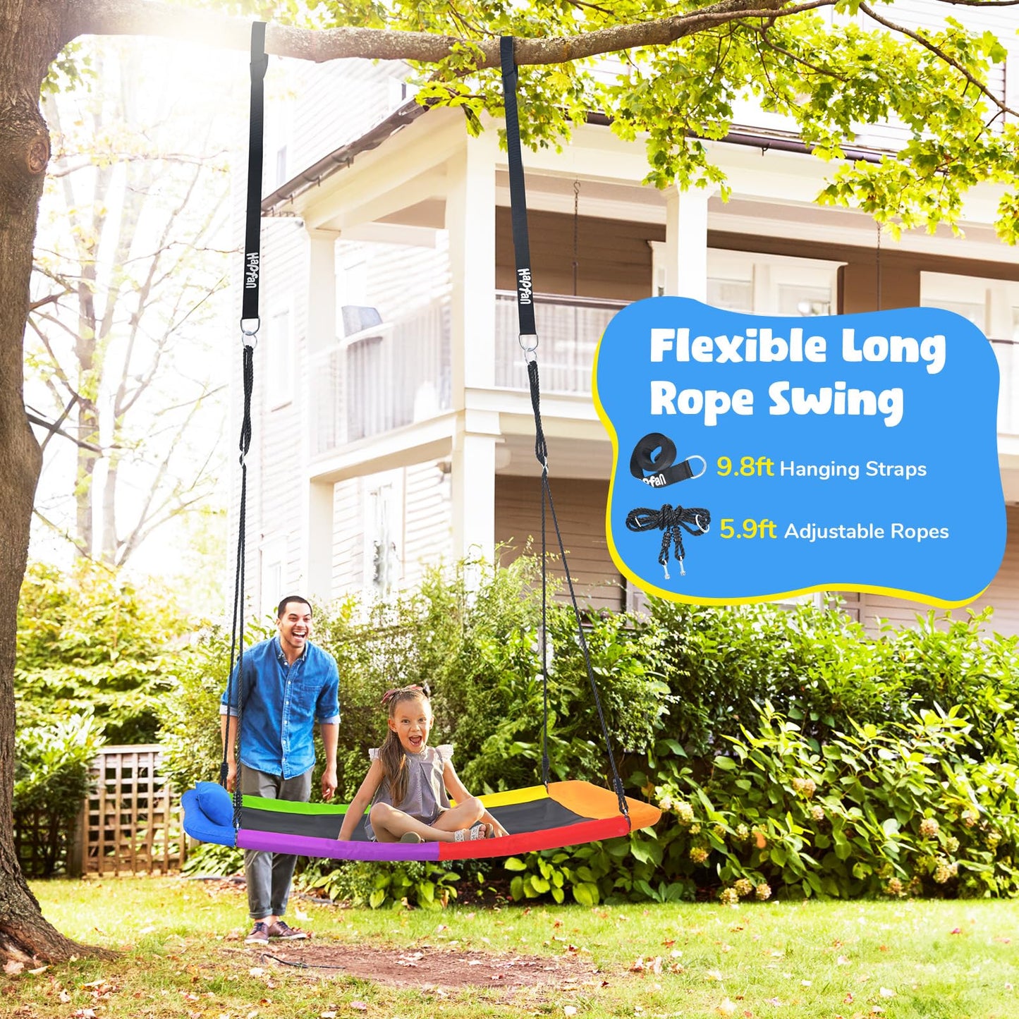 Hapfan 800 lbs 60-Inch Skycurve Platform Tree Swing with Pillow – Outdoor Swing for Kids & Adults, Textilene Fabric, 9.8 ft Straps