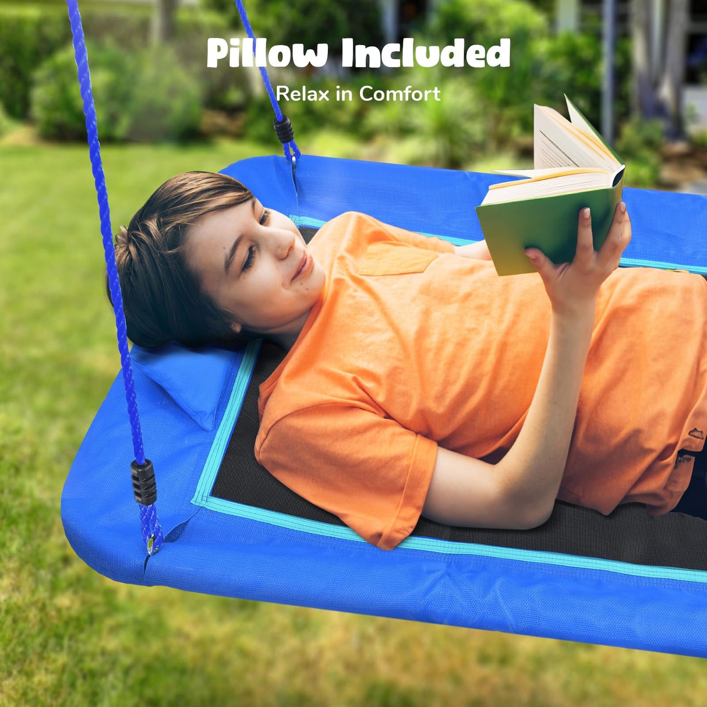 Hapfan 800lbs 60\" Platform Swing – Heavy-Duty Outdoor Rectangle with Pillow, Textilene, 9.8 ft Straps
