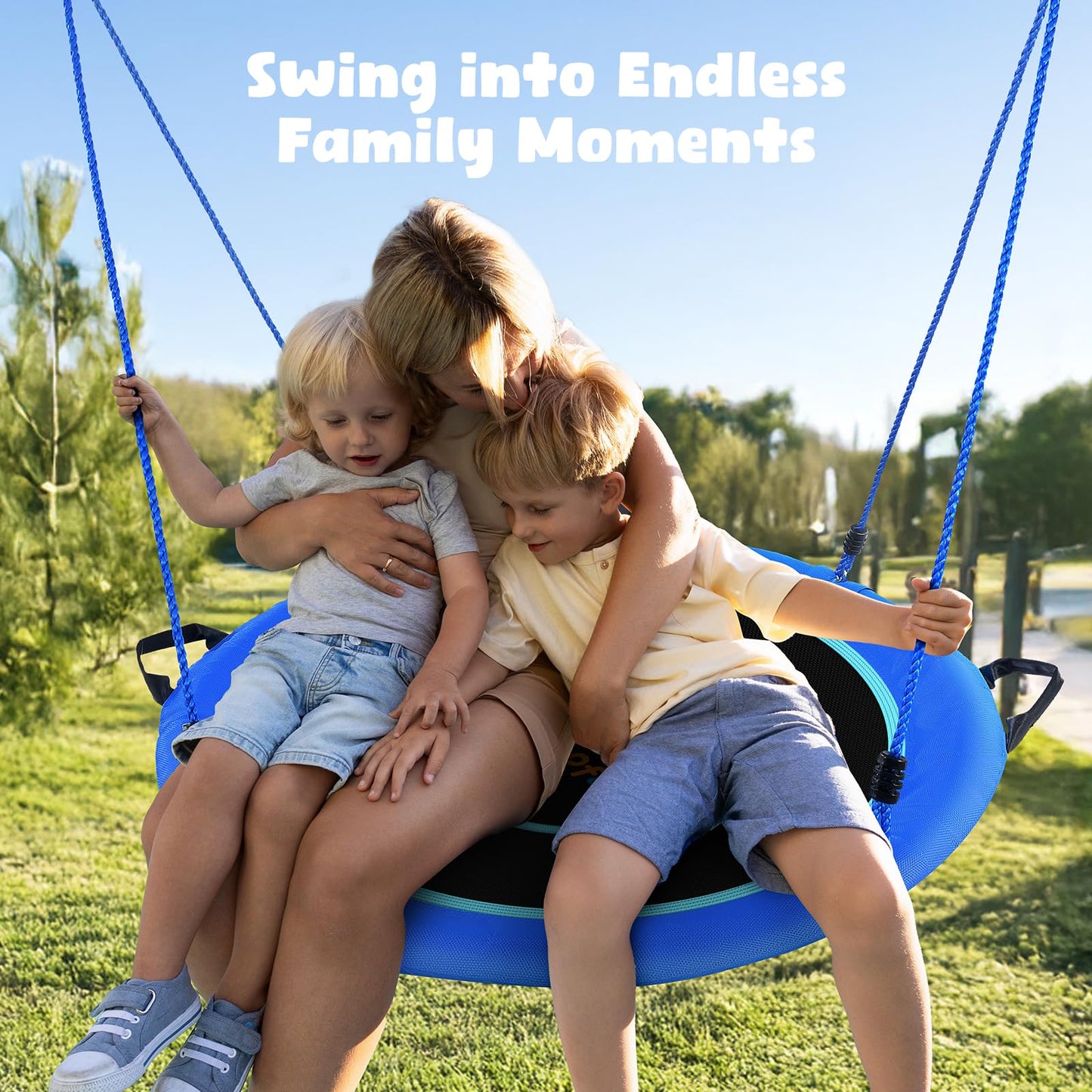 Hapfan 40-Inch Saucer Tree Swing – UV-Resistant Textilene, 700 lb Capacity, Swivel, 9.8 ft Straps (Blue)