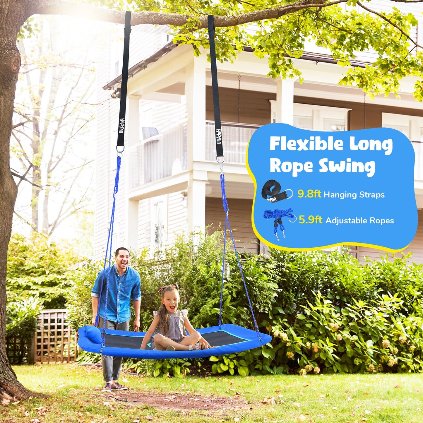 Hapfan 800 lbs 60-Inch Skycurve Platform Swing with Pillow – Outdoor Tree Swing