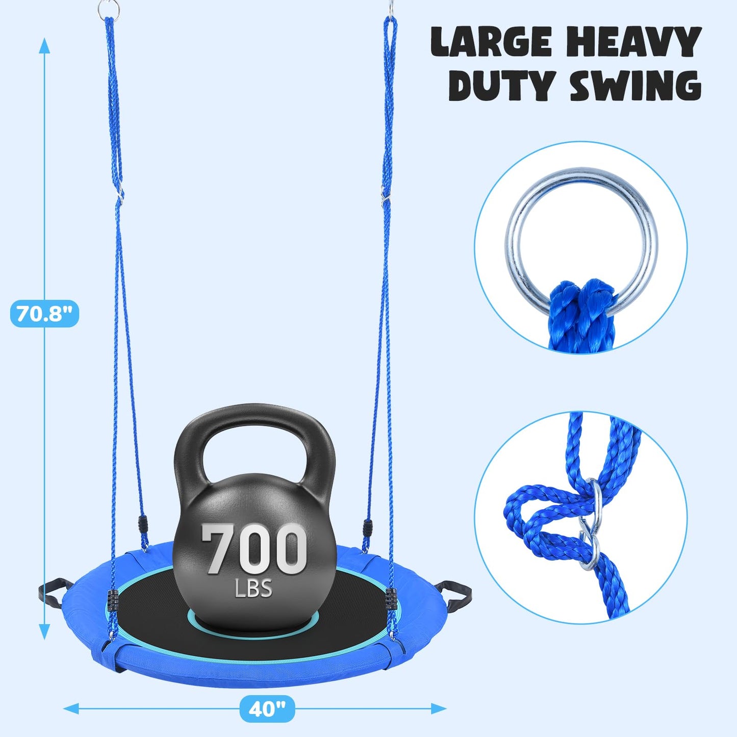 Hapfan 40-Inch Saucer Tree Swing – UV-Resistant Textilene, 700 lb Capacity, Swivel, 9.8 ft Straps (Blue)
