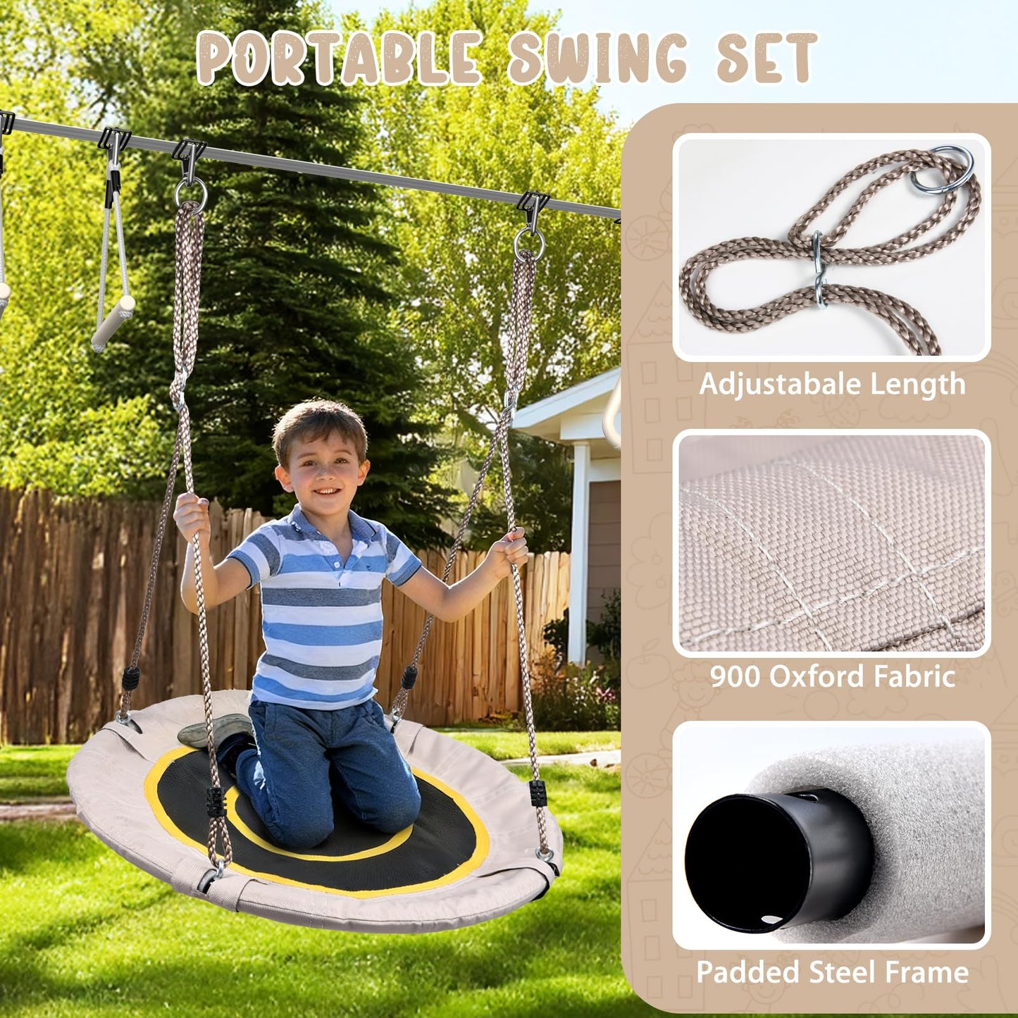 Hapfan 60 FT Ninja Warrior Obstacle Course Swing Set for Kids – Weatherproof Backyard Outdoor Playset