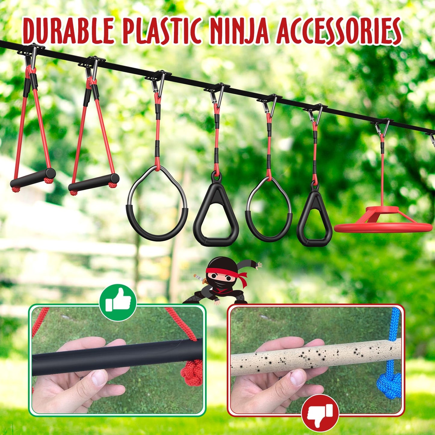 Hapfan 50 ft Ninja Warrior Obstacle Course for Kids – Portable Tree Swing & Slackline Playset