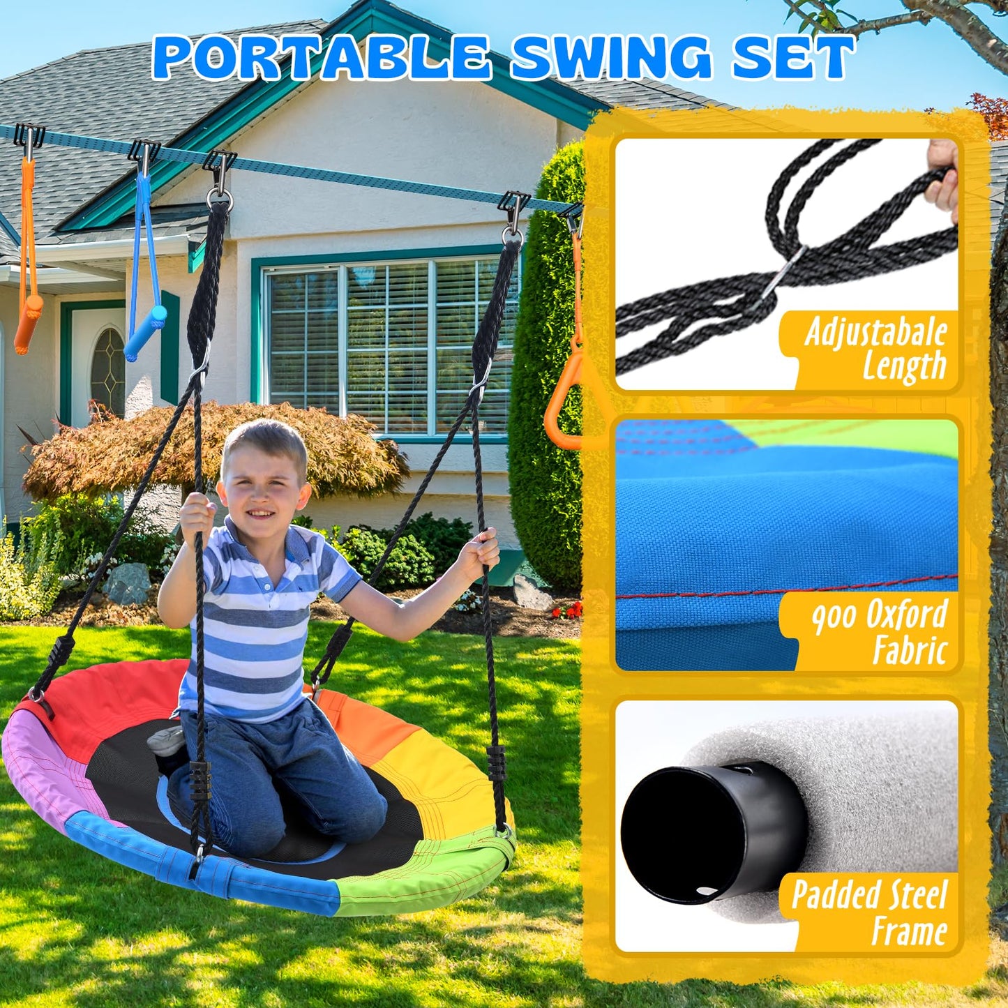 Hapfan 50 ft Ninja Warrior Obstacle Course Swing Set for Kids – Weather-Proof Backyard Outdoor Playset