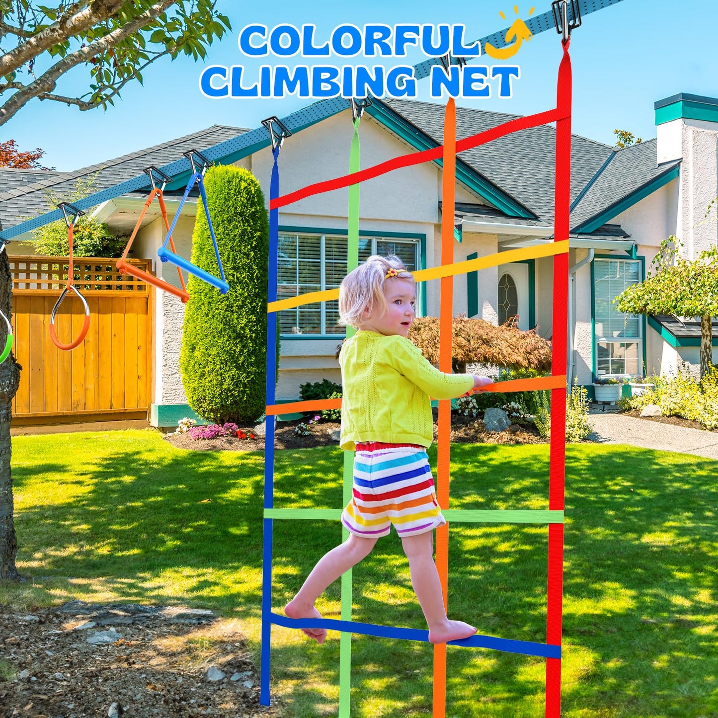 Hapfan 50 ft Ninja Warrior Obstacle Course Swing Set for Kids – Weather-Proof Backyard Outdoor Playset