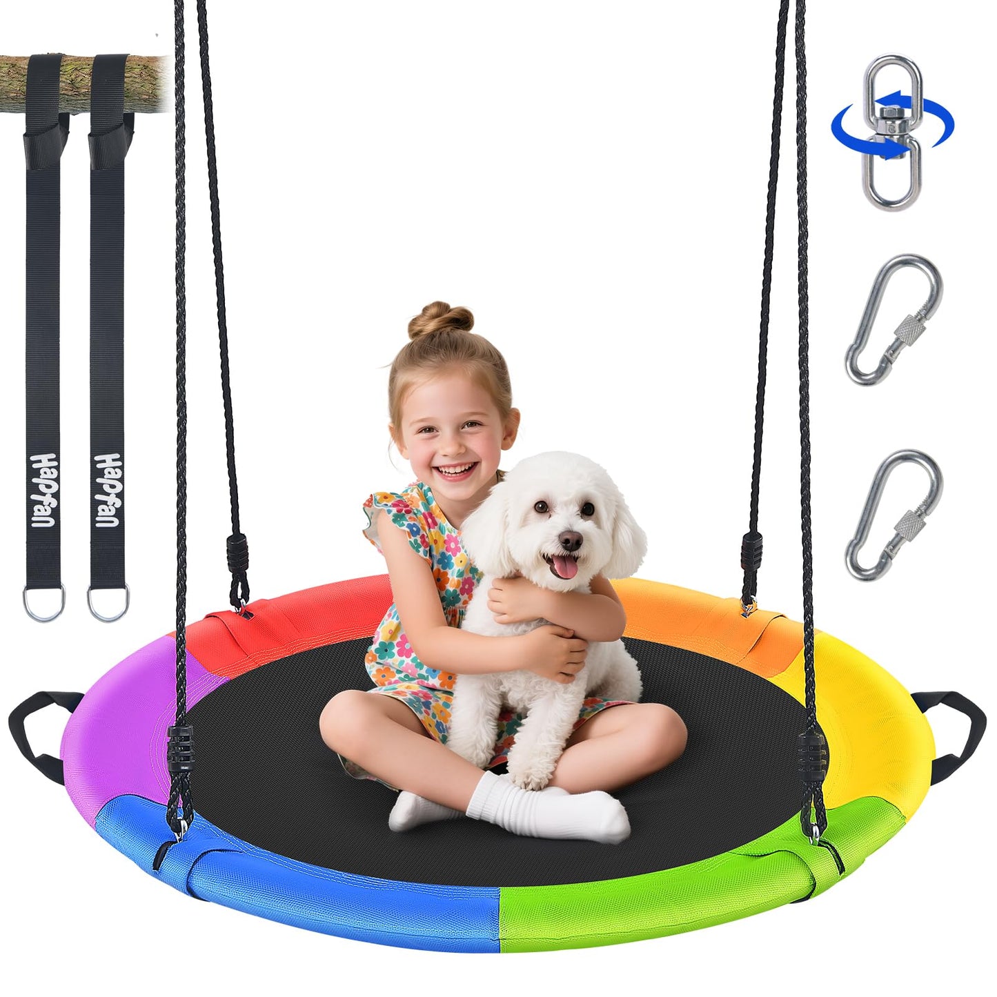Hapfan 40-inch Rainbow Saucer Tree Swing for Kids & Adults – UV-Resistant Textilene, 700 lb Capacity, 9.8 ft Straps