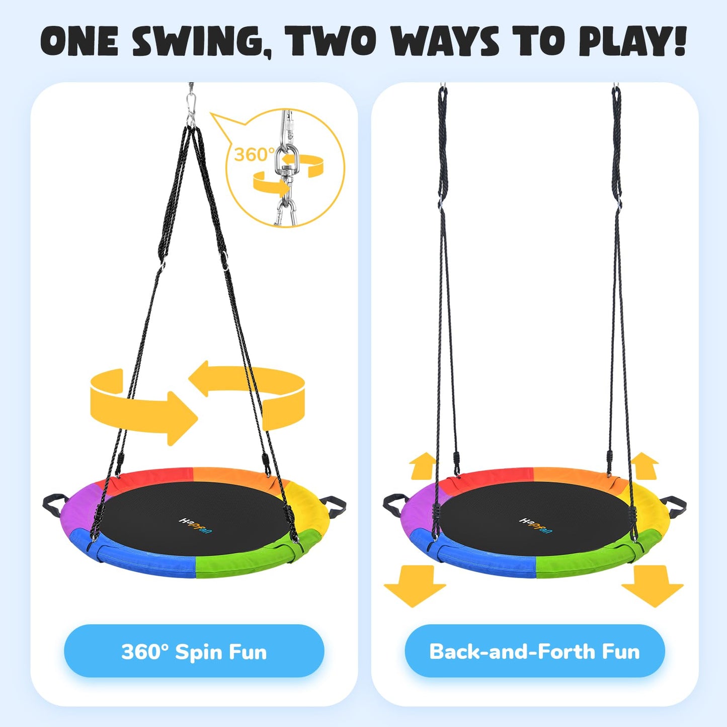 Hapfan 40-inch Rainbow Saucer Tree Swing for Kids & Adults – UV-Resistant Textilene, 700 lb Capacity, 9.8 ft Straps