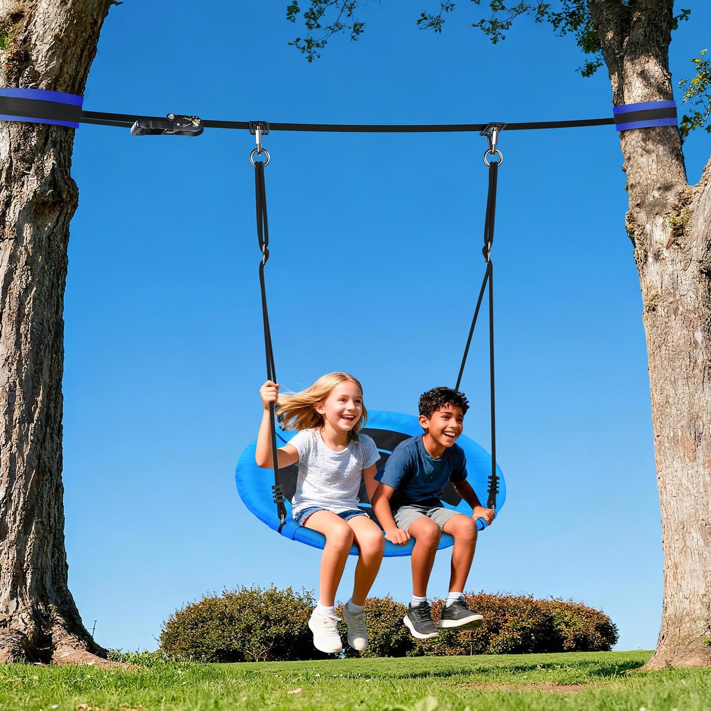 Hapfan Slackline Swing Set for Backyard – 40" Saucer Swing & Tree Setup