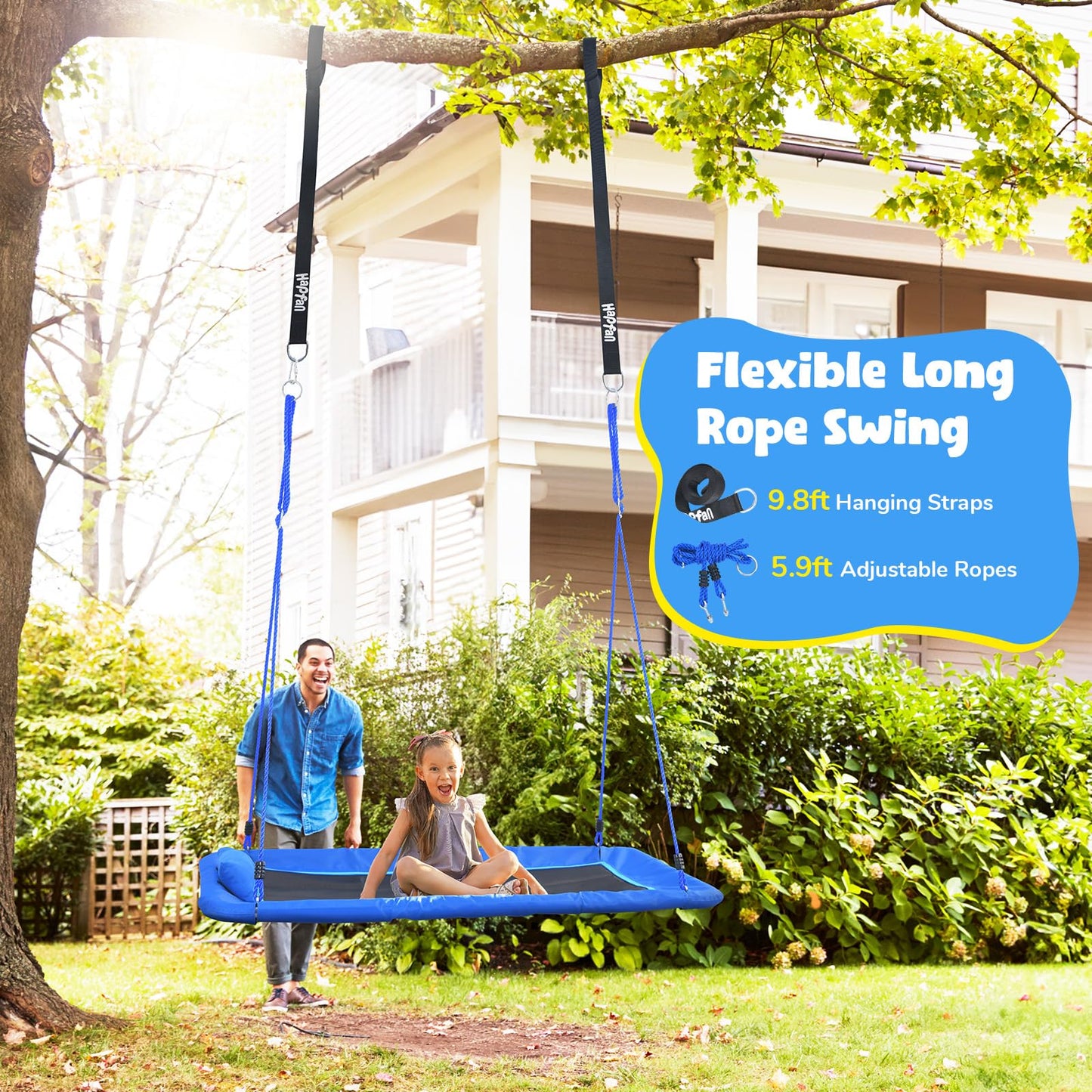 Hapfan 800lbs 60\" Platform Swing – Heavy-Duty Outdoor Rectangle with Pillow, Textilene, 9.8 ft Straps