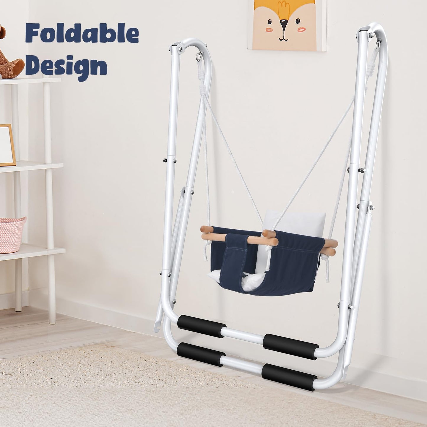 Hapfan Toddler Swing with Stand – Safe Indoor/Outdoor Swing Set, Foldable Frame, 55 lbs Capacity
