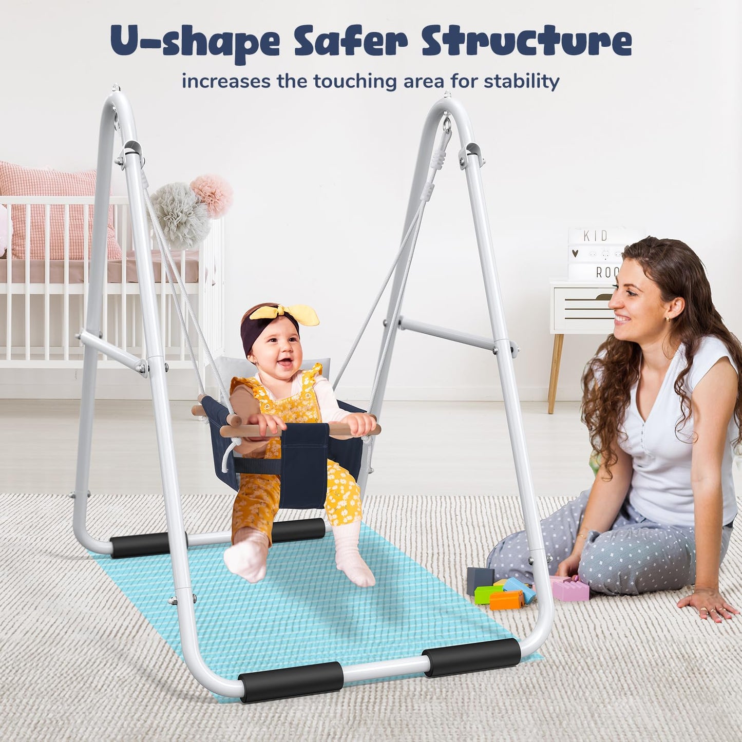 Hapfan Toddler Swing with Stand – Safe Indoor/Outdoor Swing Set, Foldable Frame, 55 lbs Capacity
