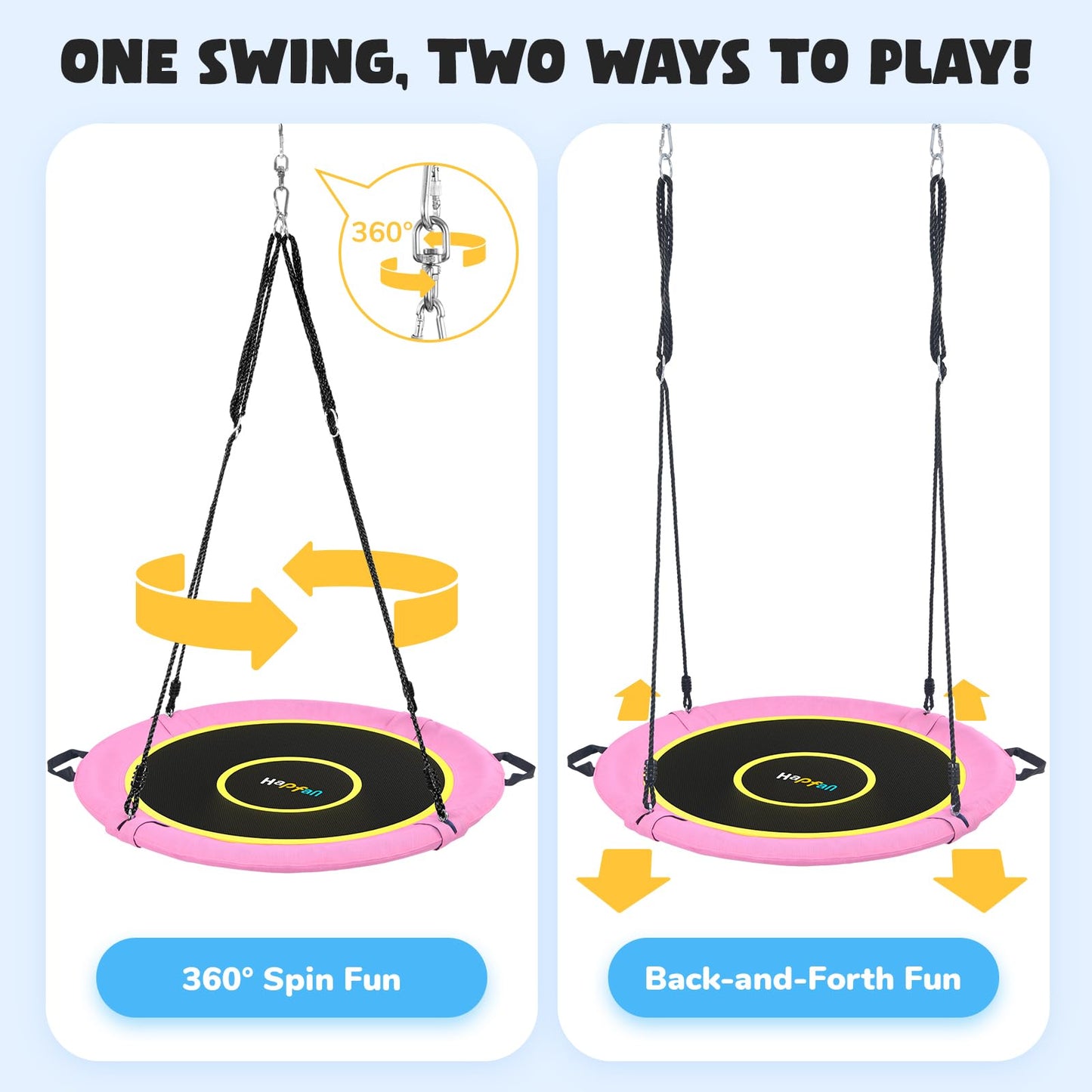Hapfan 40-inch Saucer Swing for Kids and Adults — UV-Resistant Textilene, 700 lb Capacity, Swivel