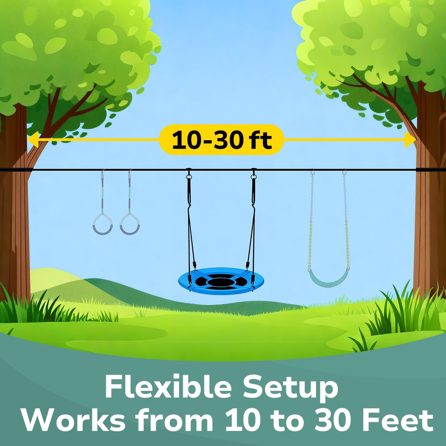Hapfan Slackline Swing Set for Backyard – 40" Saucer Swing & Tree Setup