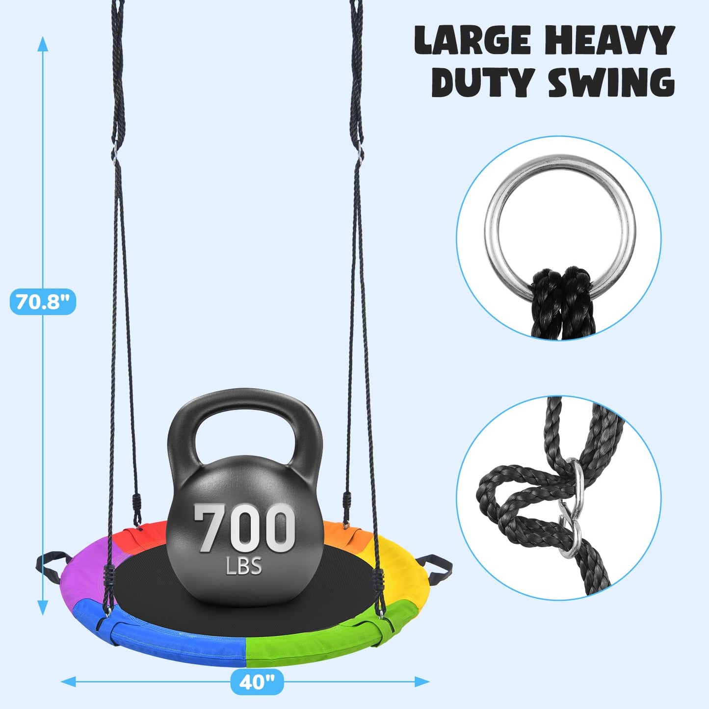 Hapfan 40-inch Rainbow Saucer Tree Swing for Kids & Adults – UV-Resistant Textilene, 700 lb Capacity, 9.8 ft Straps