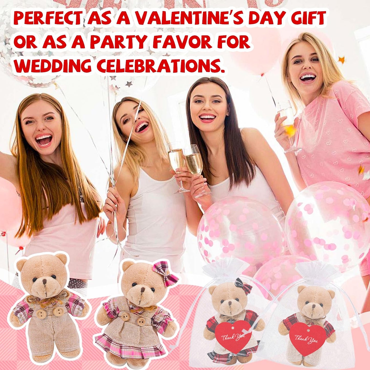 HAPGFS Mini Teddy Bears Bulk — 12Pcs Six Couple Pocket Bears with Clothes, Gift Bags & Cards