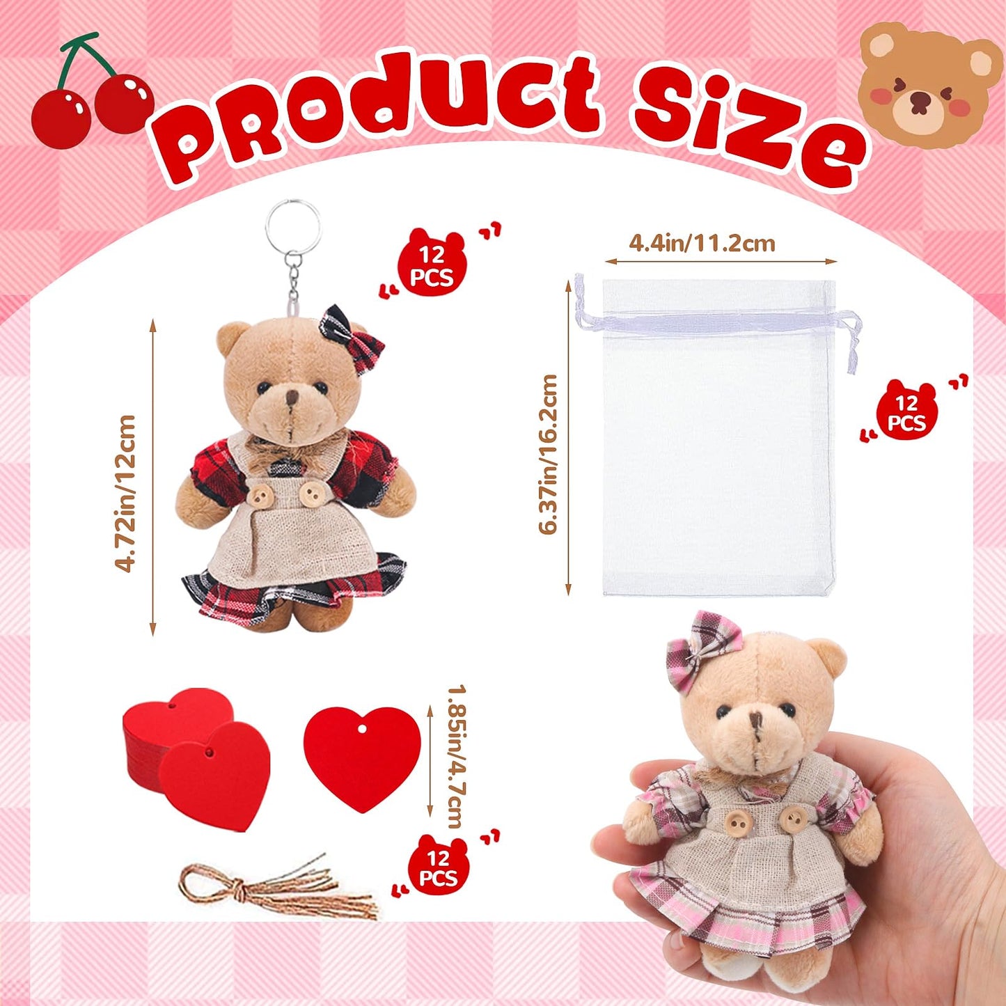 HAPGFS Mini Teddy Bears Bulk — 12Pcs Six Couple Pocket Bears with Clothes, Gift Bags & Cards