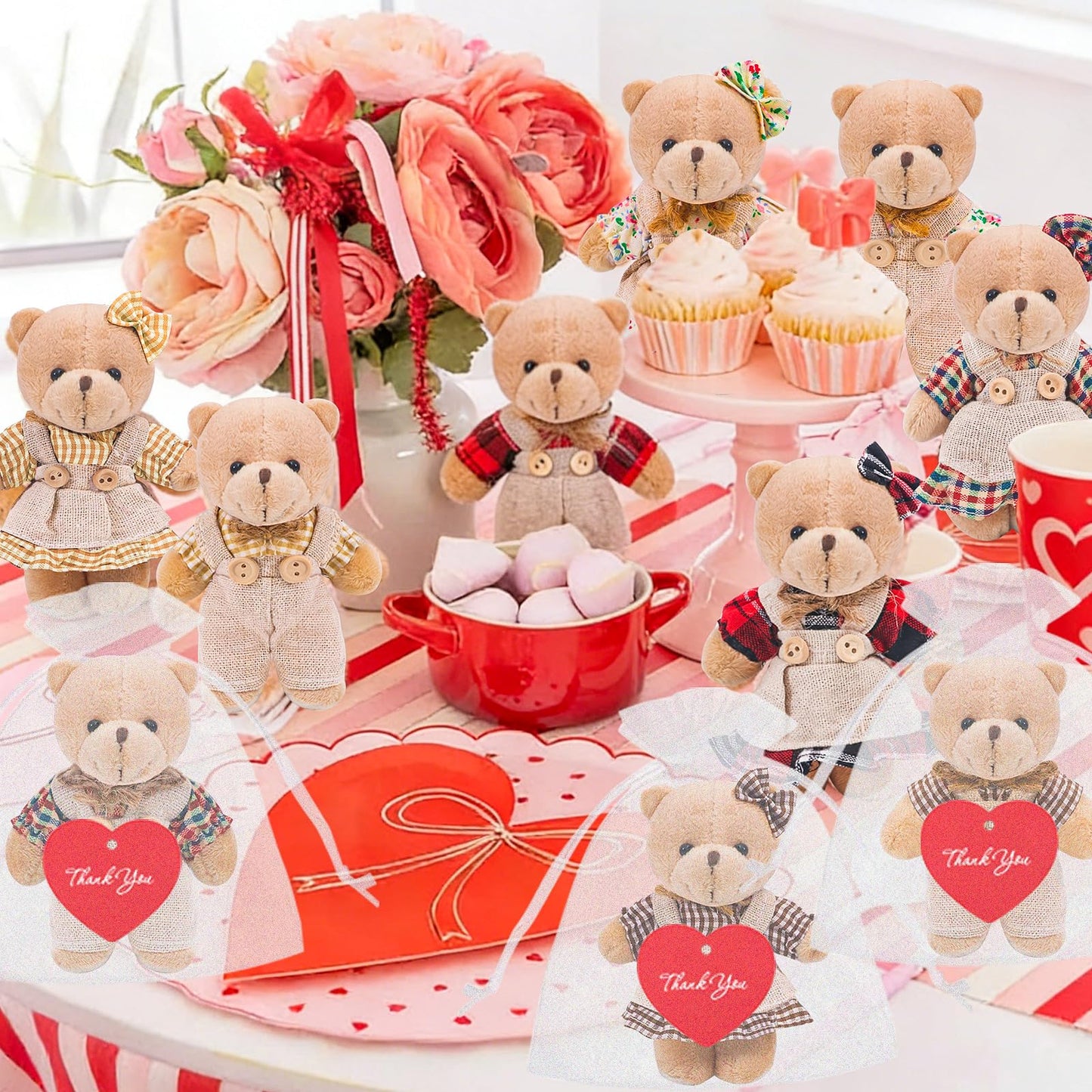 HAPGFS Mini Teddy Bears Bulk — 12Pcs Six Couple Pocket Bears with Clothes, Gift Bags & Cards