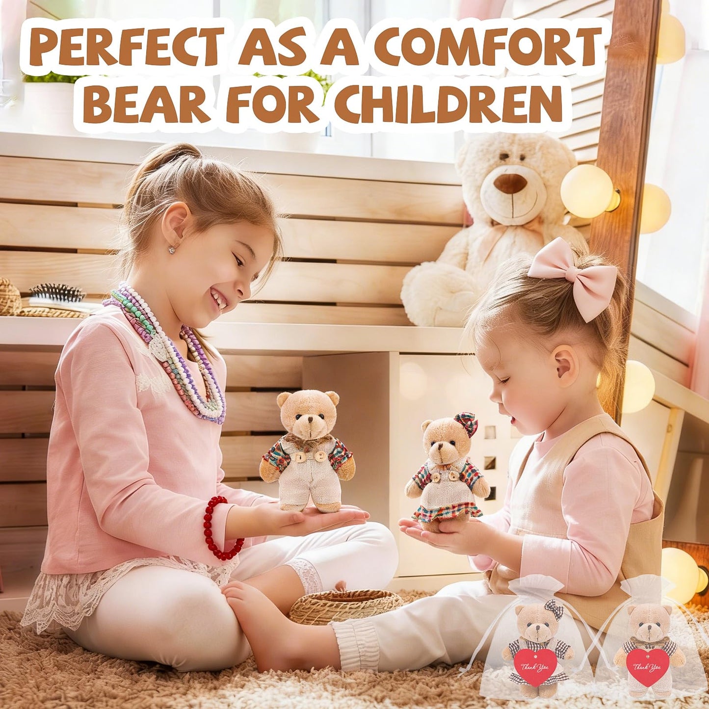 HAPGFS Mini Teddy Bears Bulk — 12Pcs Six Couple Pocket Bears with Clothes, Gift Bags & Cards
