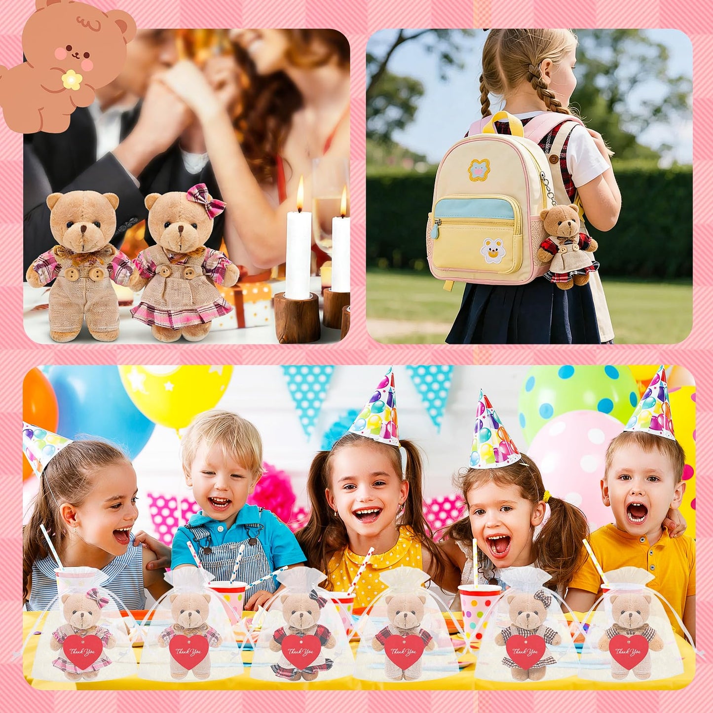 HAPGFS Mini Teddy Bears Bulk — 12Pcs Six Couple Pocket Bears with Clothes, Gift Bags & Cards
