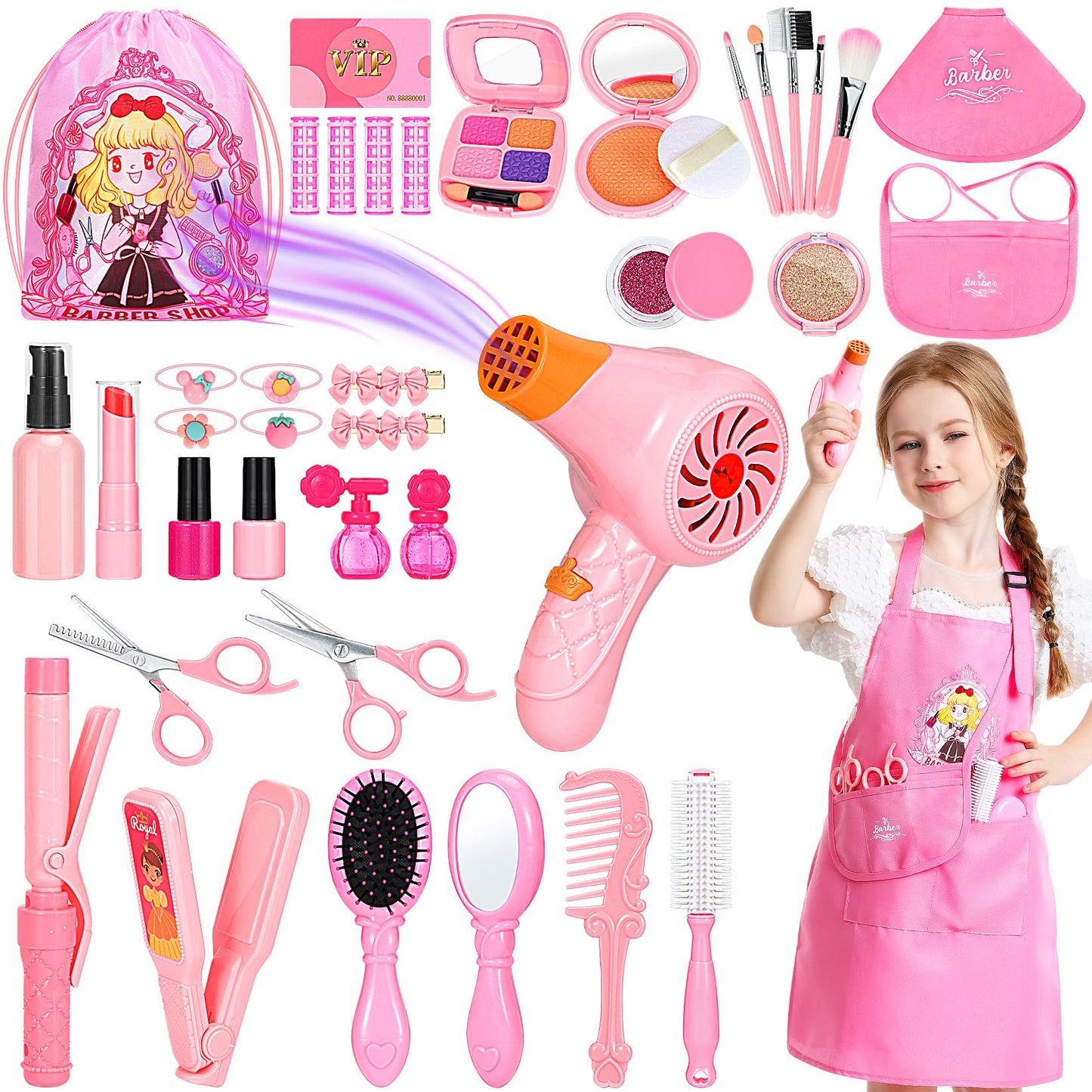 Hapgo Hair Salon Toys for Girls – 39-Piece Pretend Play Hair Styling Kit