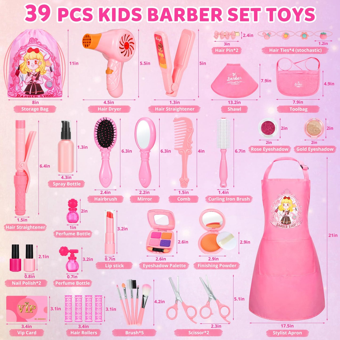 Hapgo Hair Salon Toys for Girls – 39-Piece Pretend Play Hair Styling Kit