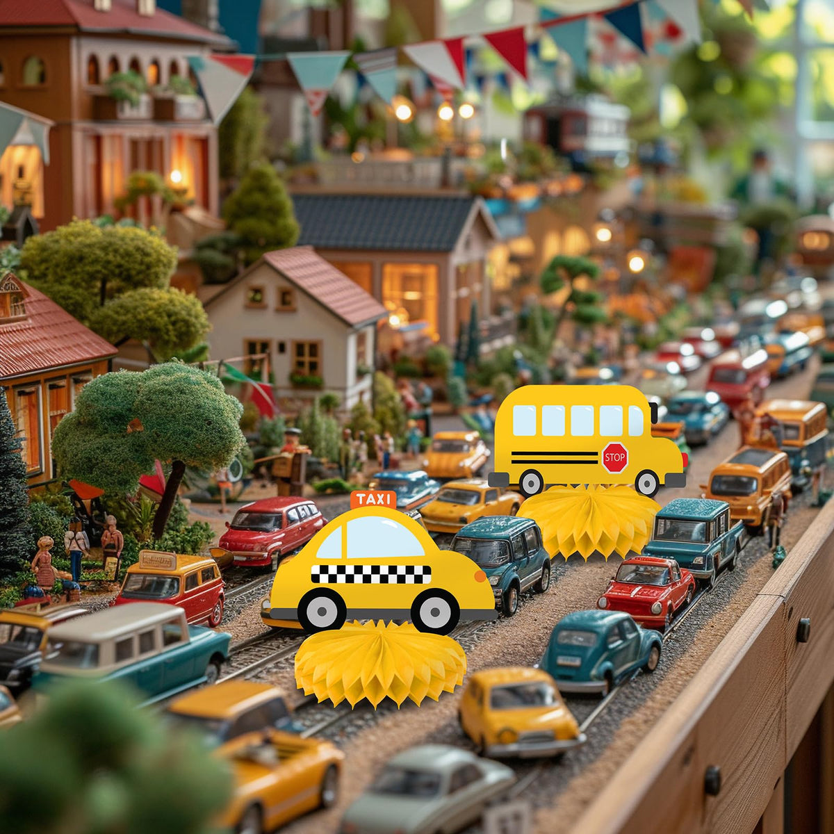 HaPiBiDesign Transportation Party Decorations – Honeycomb Centerpieces for Transportation Birthday Decor