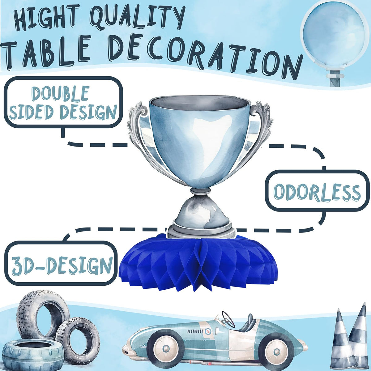 HaPiBiDesign Race Car Party Decorations – Honeycomb Centerpieces for Racing Birthday Decor