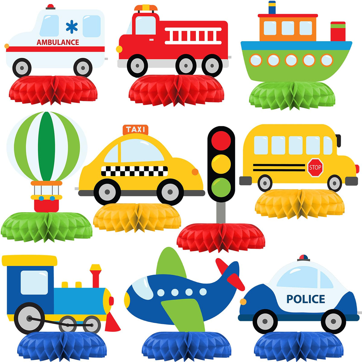HaPiBiDesign Transportation Party Decorations – Honeycomb Centerpieces for Transportation Birthday Decor