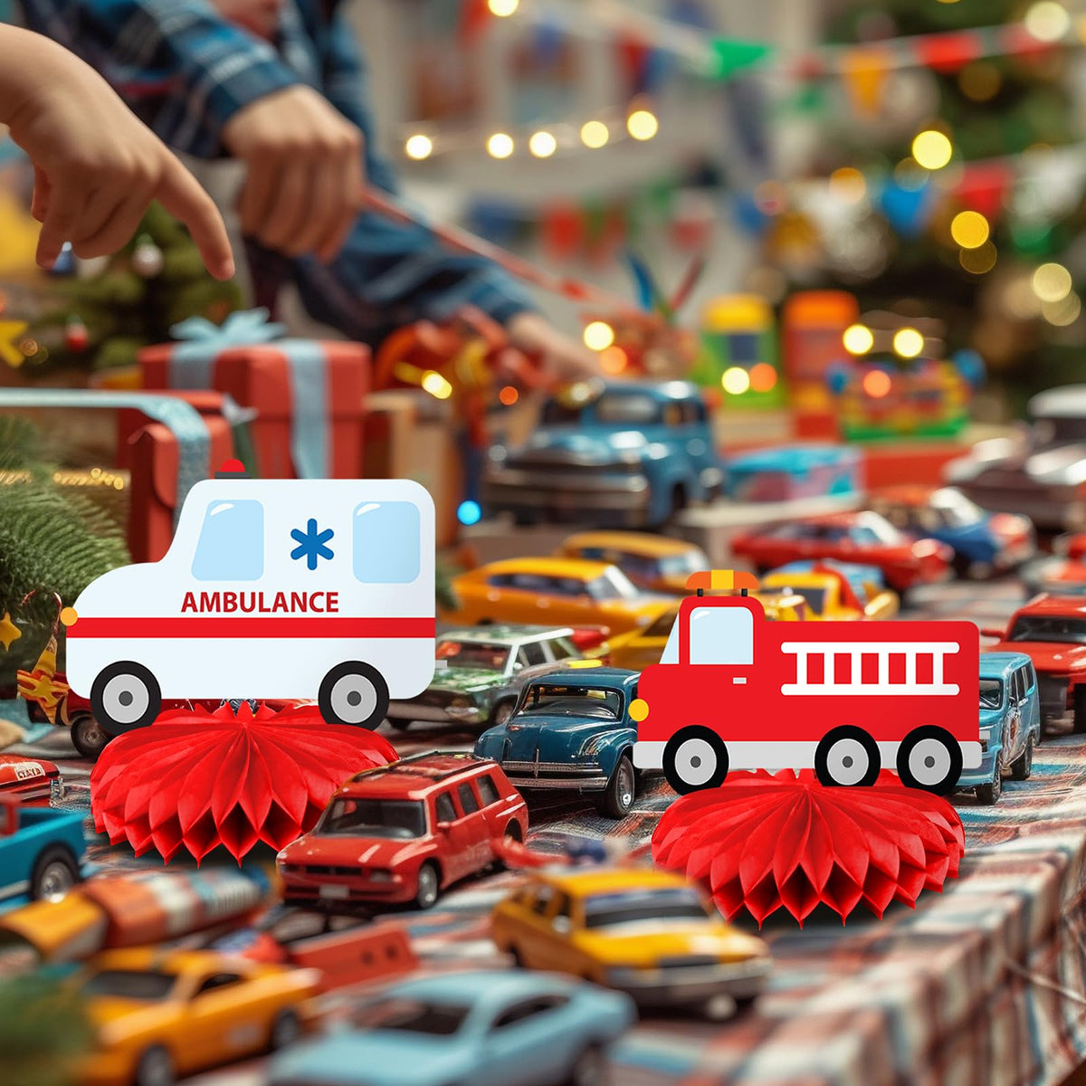 HaPiBiDesign Transportation Party Decorations – Honeycomb Centerpieces for Transportation Birthday Decor