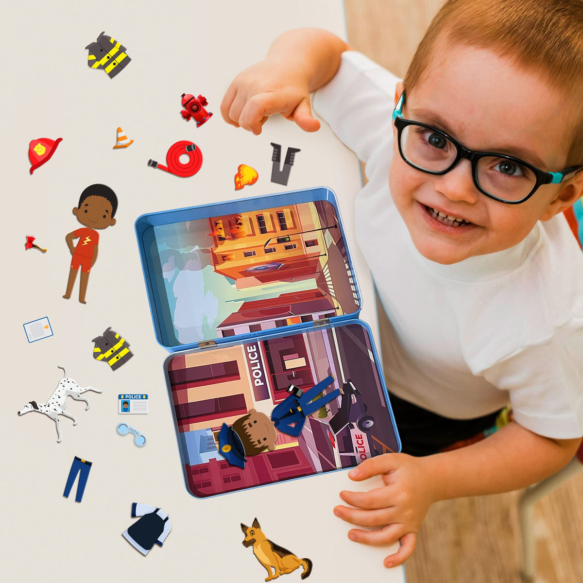 Hapinest Magnetic Heroes Travel Playset – Fireman, Policeman, Knight, Astronaut