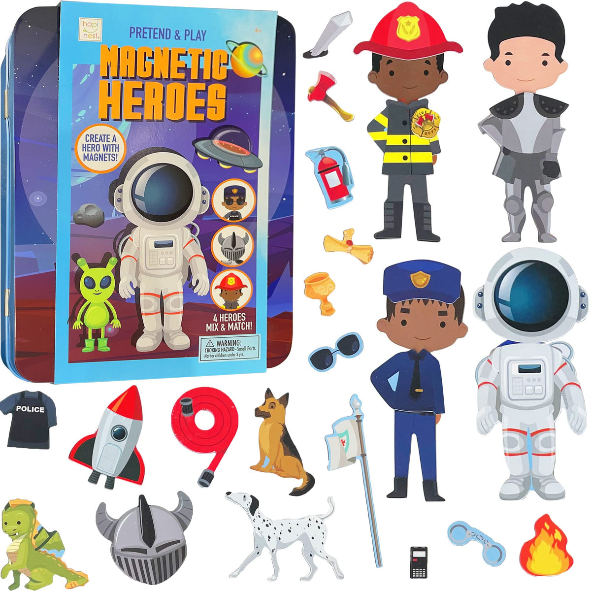 Hapinest Magnetic Heroes Travel Playset – Fireman, Policeman, Knight, Astronaut