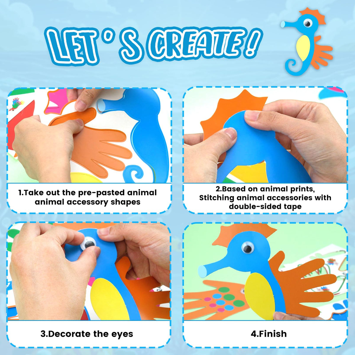 HAPMARS Animals Handprint Art Craft Kits – 16 Pack for Kids 3+