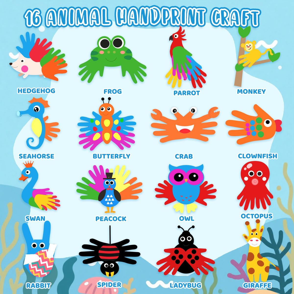 HAPMARS Animals Handprint Art Craft Kits – 16 Pack for Kids 3+