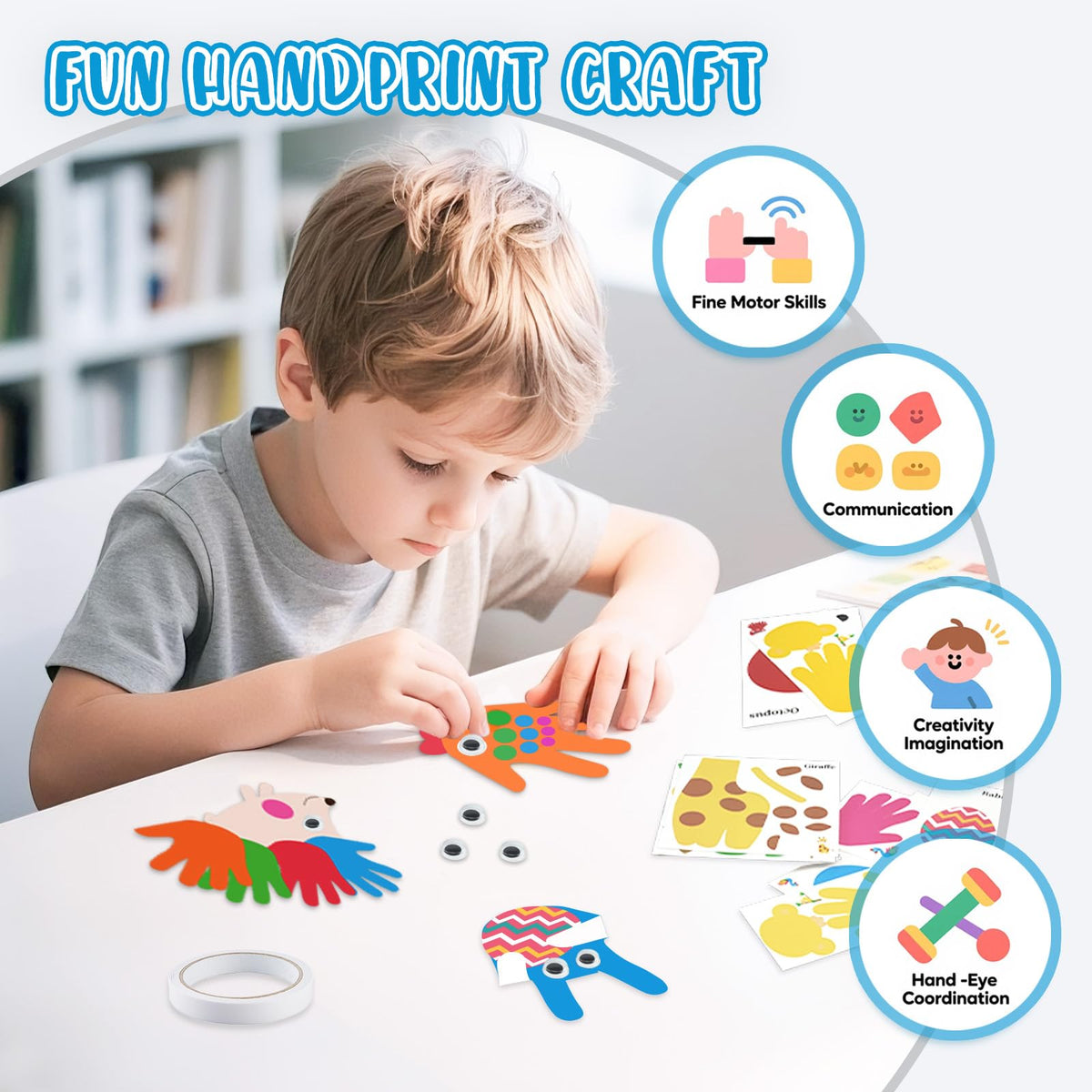 HAPMARS Animals Handprint Art Craft Kits – 16 Pack for Kids 3+