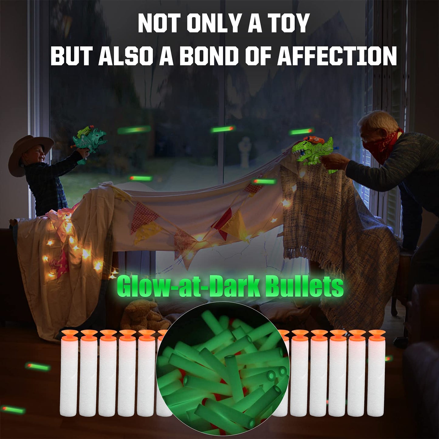 Happitry Dinosaur Blaster Toys – 2 Pack Foam Dino Guns with 30 Darts (Nerf Compatible)