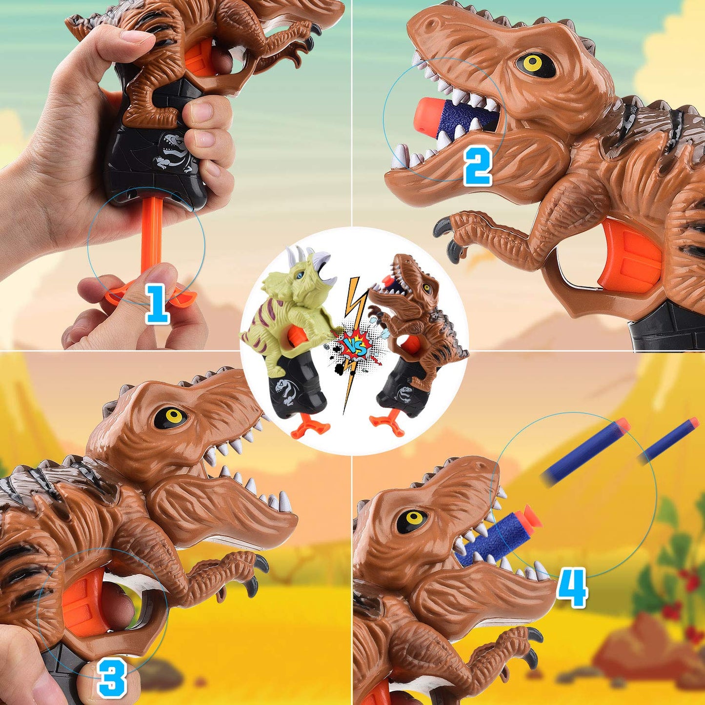 Happitry 2 Pack Dinosaur Foam Blaster Toys for Toddlers – Safe, Nerf‑Compatible Darts