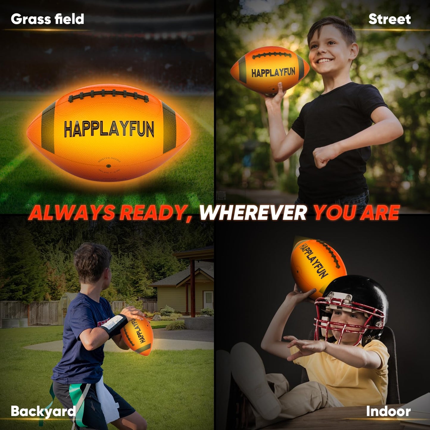 Happlayfun Light Up Football – LED Glow in the Dark, Size 6 for Kids 6-14