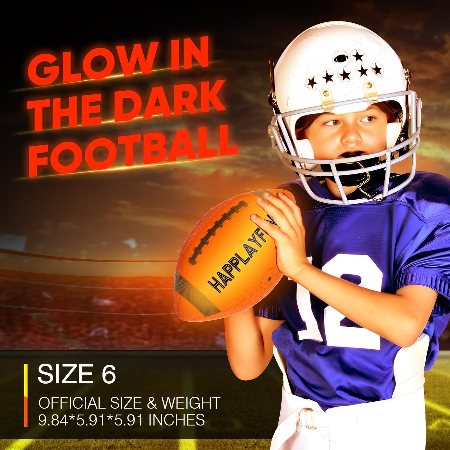 Happlayfun Light Up Football – LED Glow in the Dark, Size 6 for Kids 6-14