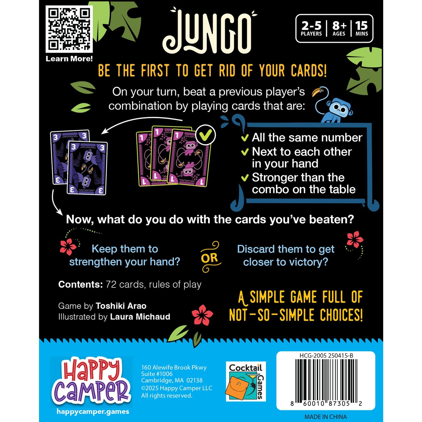 Happy Camper Jungo Card Game | Simple Not-So-Simple Choices for 2-5 Players | Ages 8+ | Travel Friendly