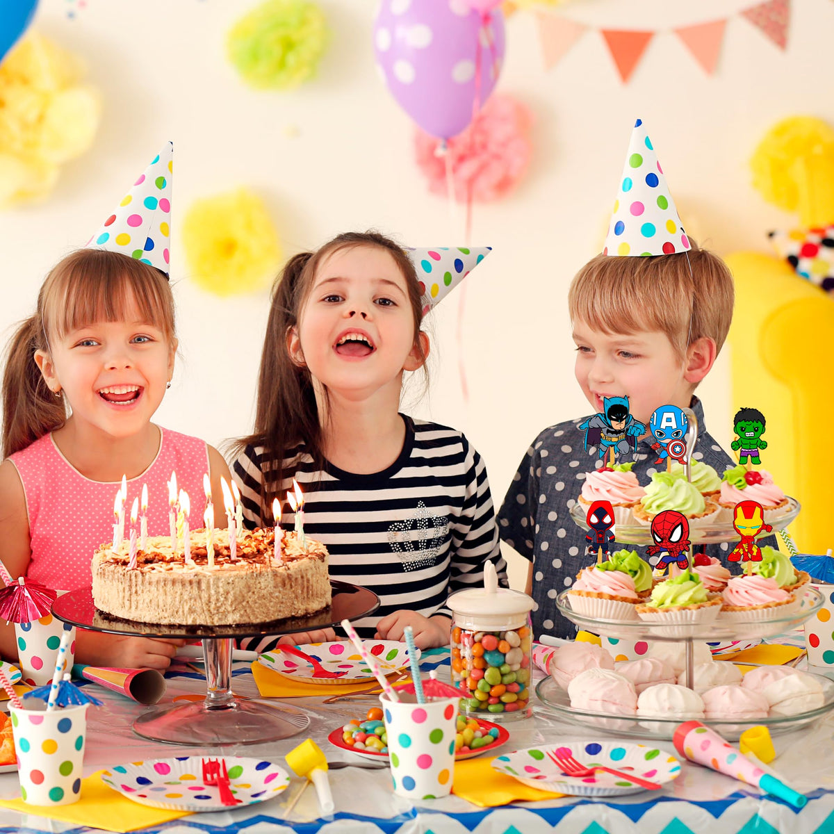Happy Choices 24x Hero Super Kids Cupcake Toppers – Strong Birthday Decor for Kids